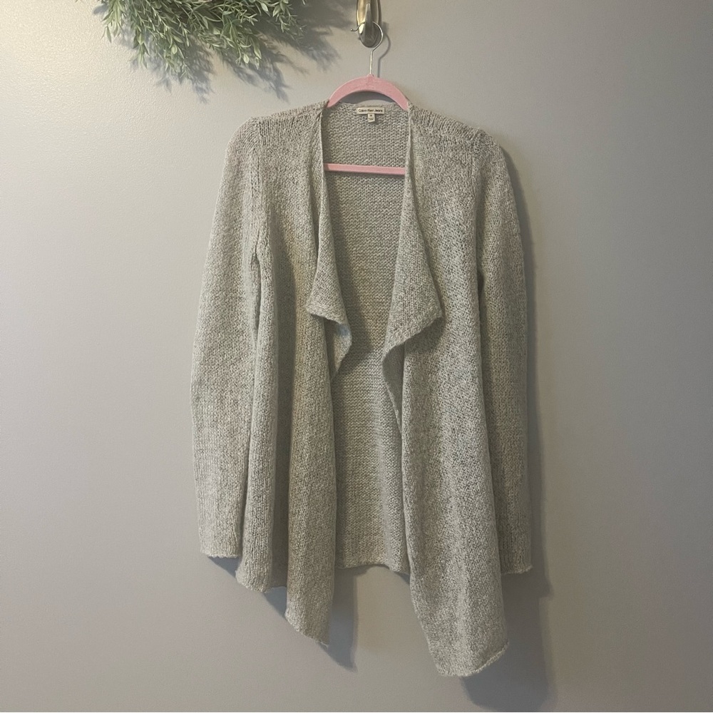 🍂 3/$20 Calvin Klein Wool Blend Loose Weave Drape Front Cardigan Size Medium